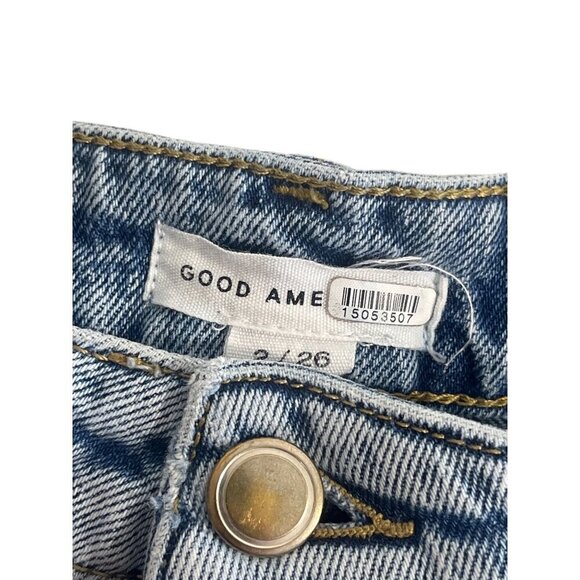 GOOD AMERICAN Good 90's Yoke Contrast Short in Indigo 095 2/26 Denim Jeans - Picture 7 of 16
